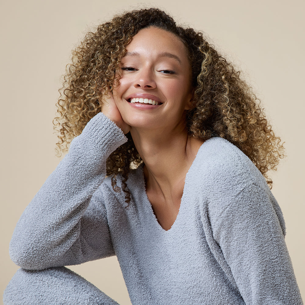 Solid Marshmallow V-Neck Lounge Set