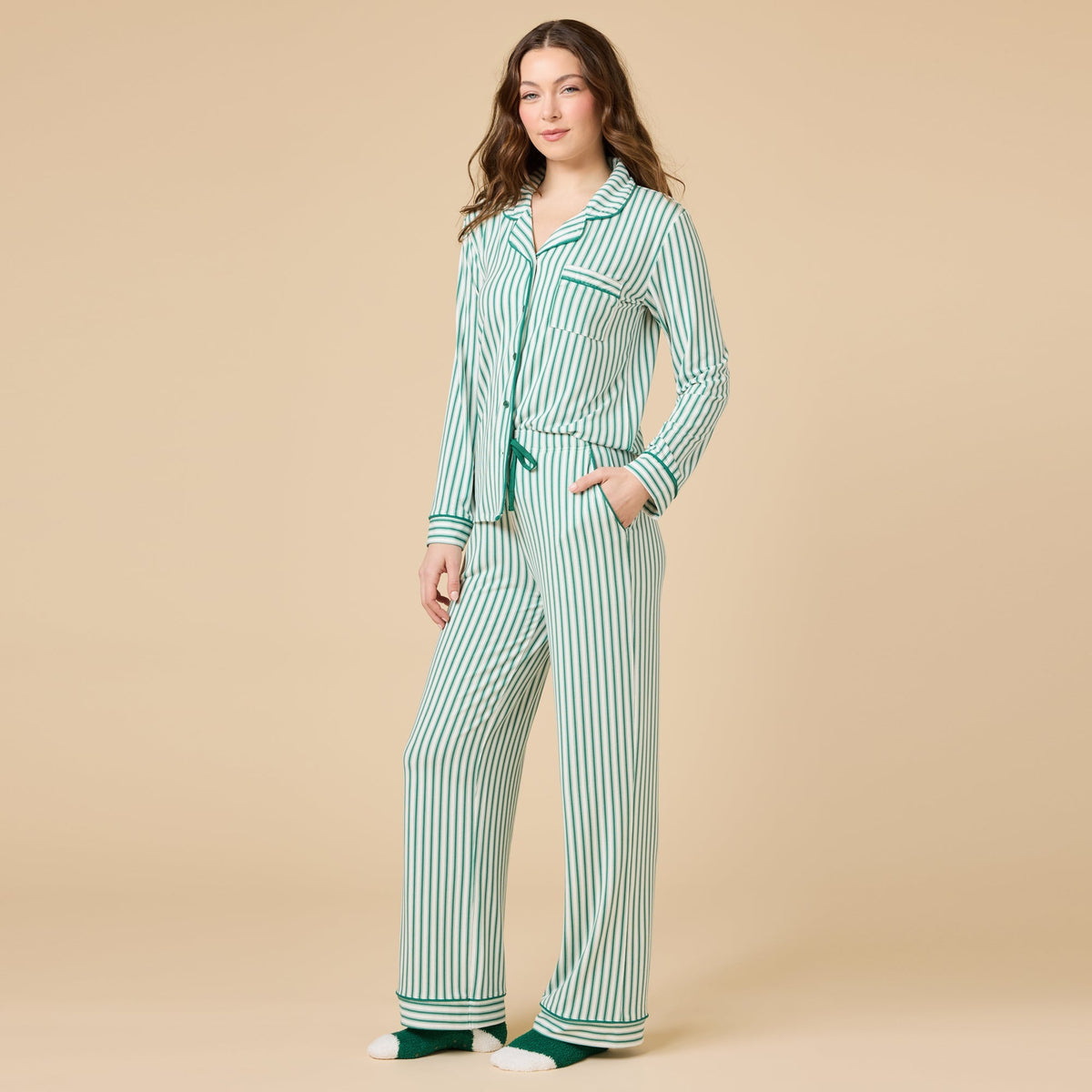 Holiday Stripe Soft Notch Collar PJ Set
