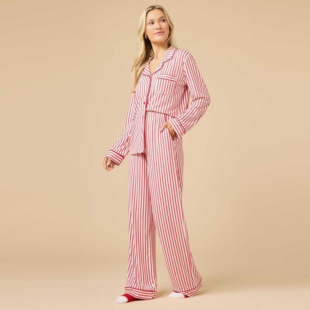Holiday Stripe Soft Notch Collar PJ Set