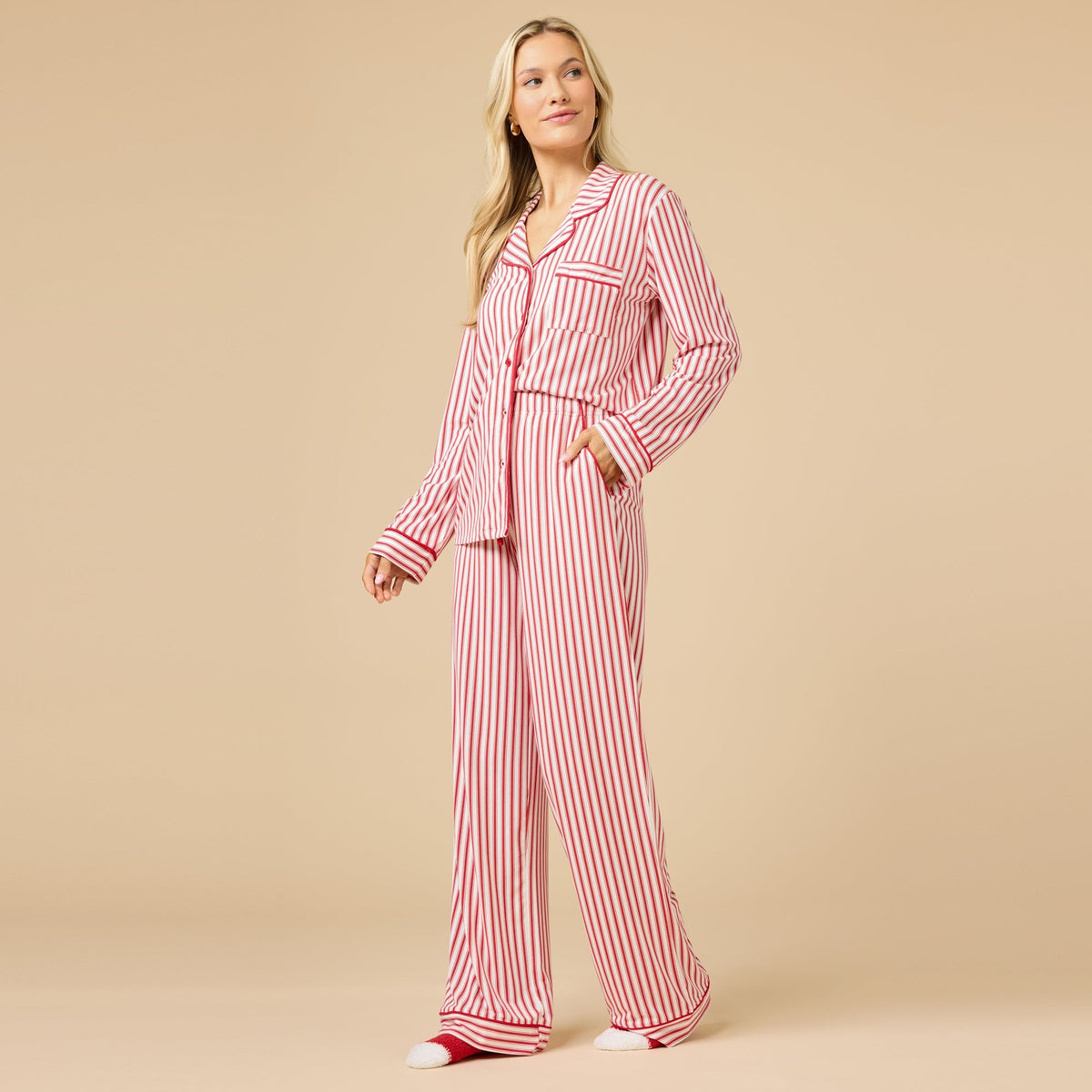 Holiday Stripe Soft Notch Collar PJ Set