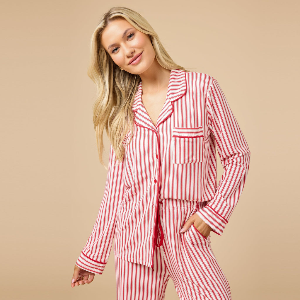 Holiday Stripe Soft Notch Collar PJ Set