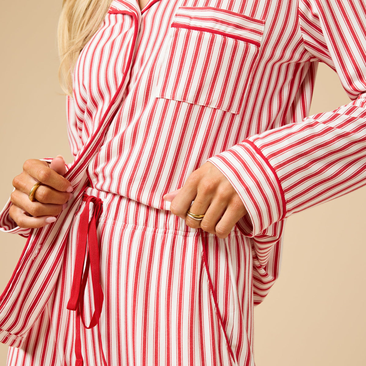 Holiday Stripe Soft Notch Collar PJ Set