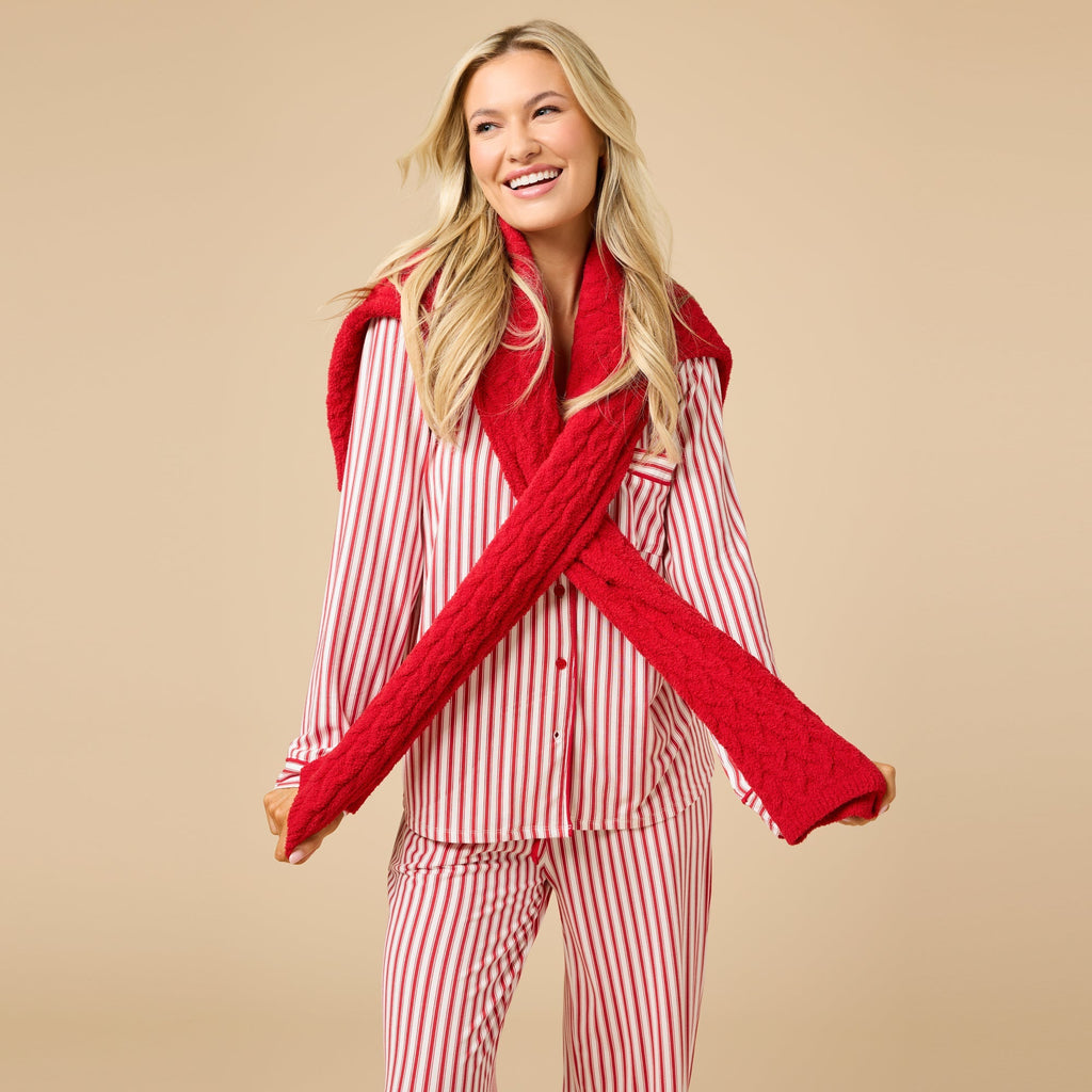Holiday Stripe Soft Notch Collar PJ Set