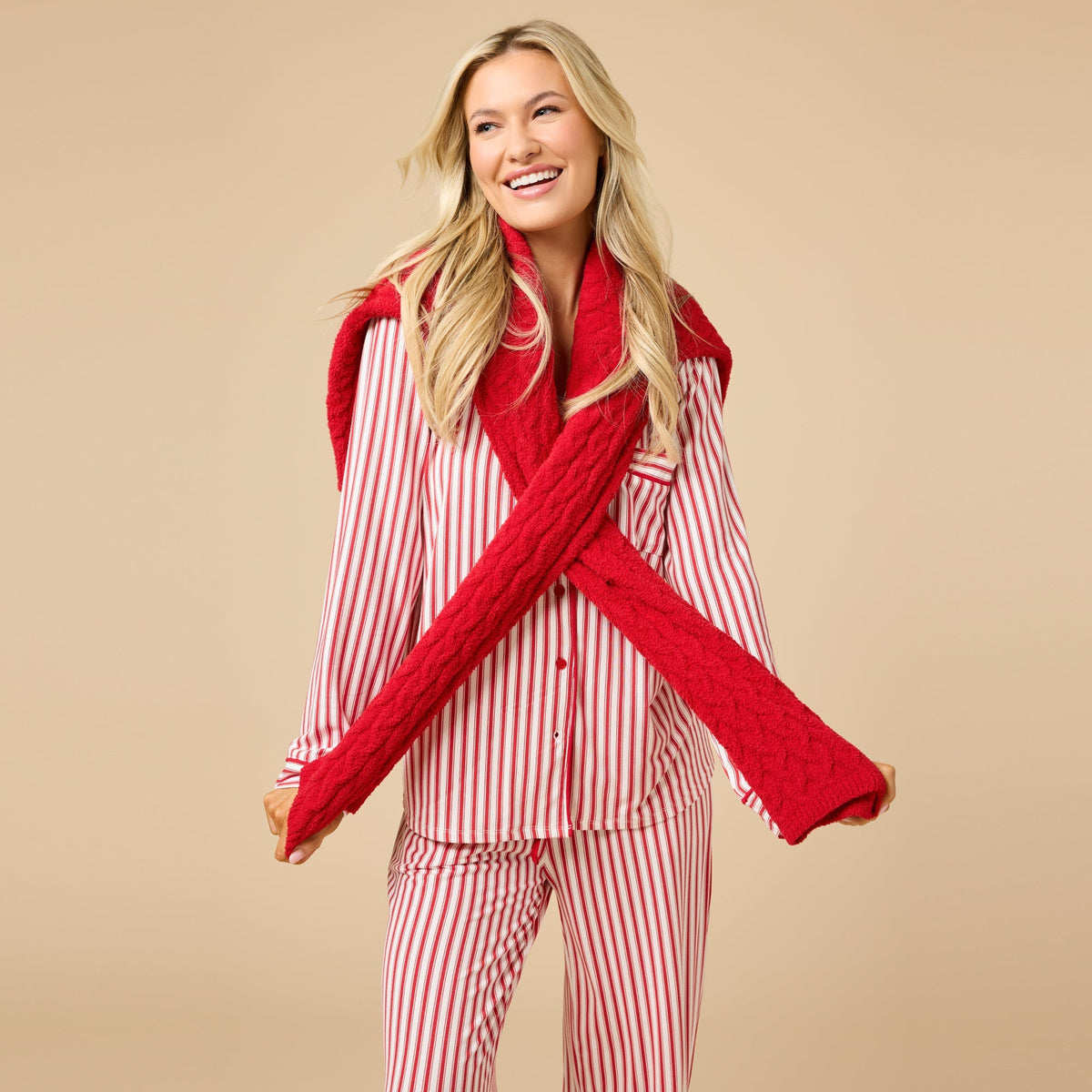 Holiday Stripe Soft Notch Collar PJ Set