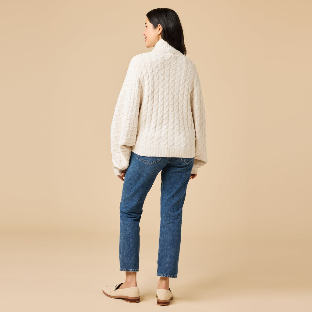 Cable Knit Marshmallow Funnel Neck Double Zip Jacket