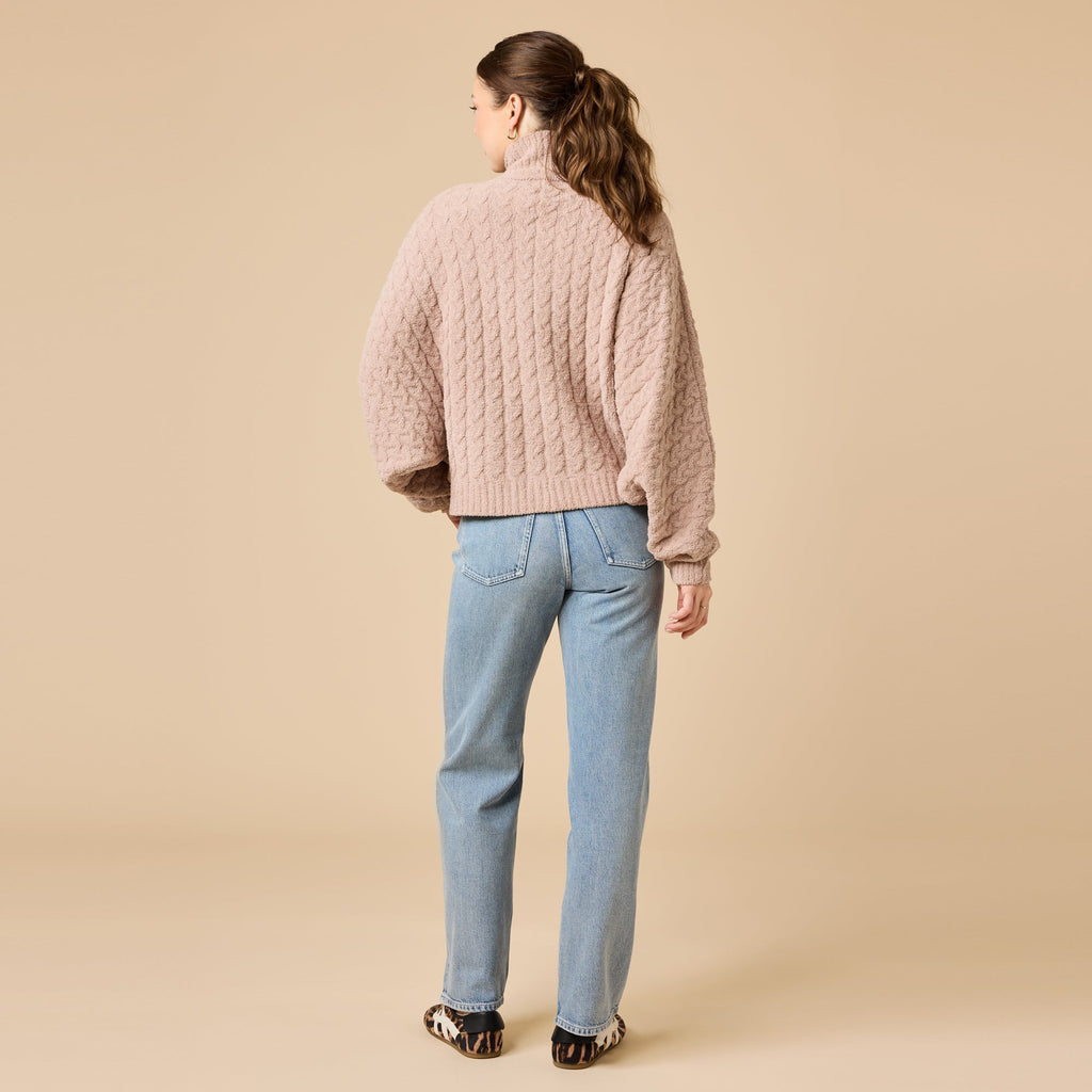 Cable Knit Marshmallow Funnel Neck Double Zip Jacket