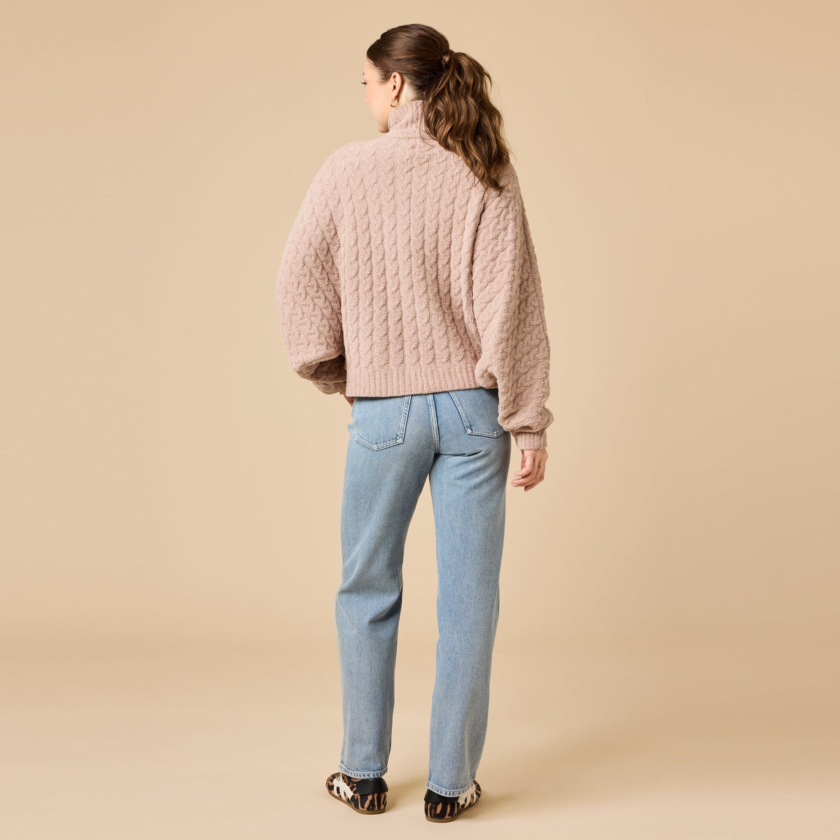 Cable Knit Marshmallow Funnel Neck Double Zip Jacket