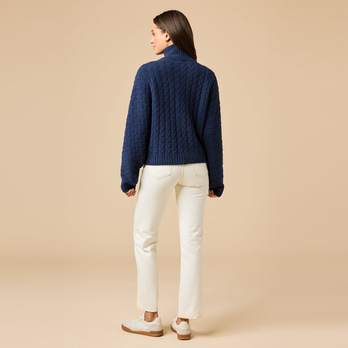 Cable Knit Marshmallow Funnel Neck Double Zip Jacket