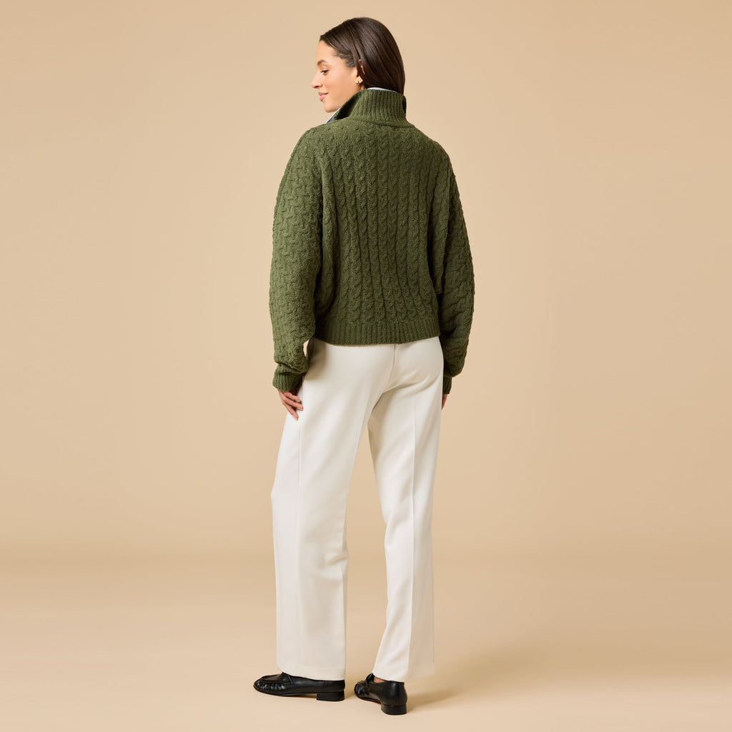 Cable Knit Marshmallow Funnel Neck Double Zip Jacket
