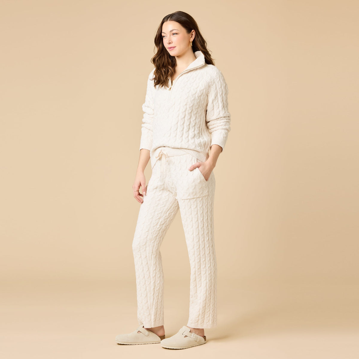 Cable Knit Marshmallow 1/2 Zip with Tapered Pant