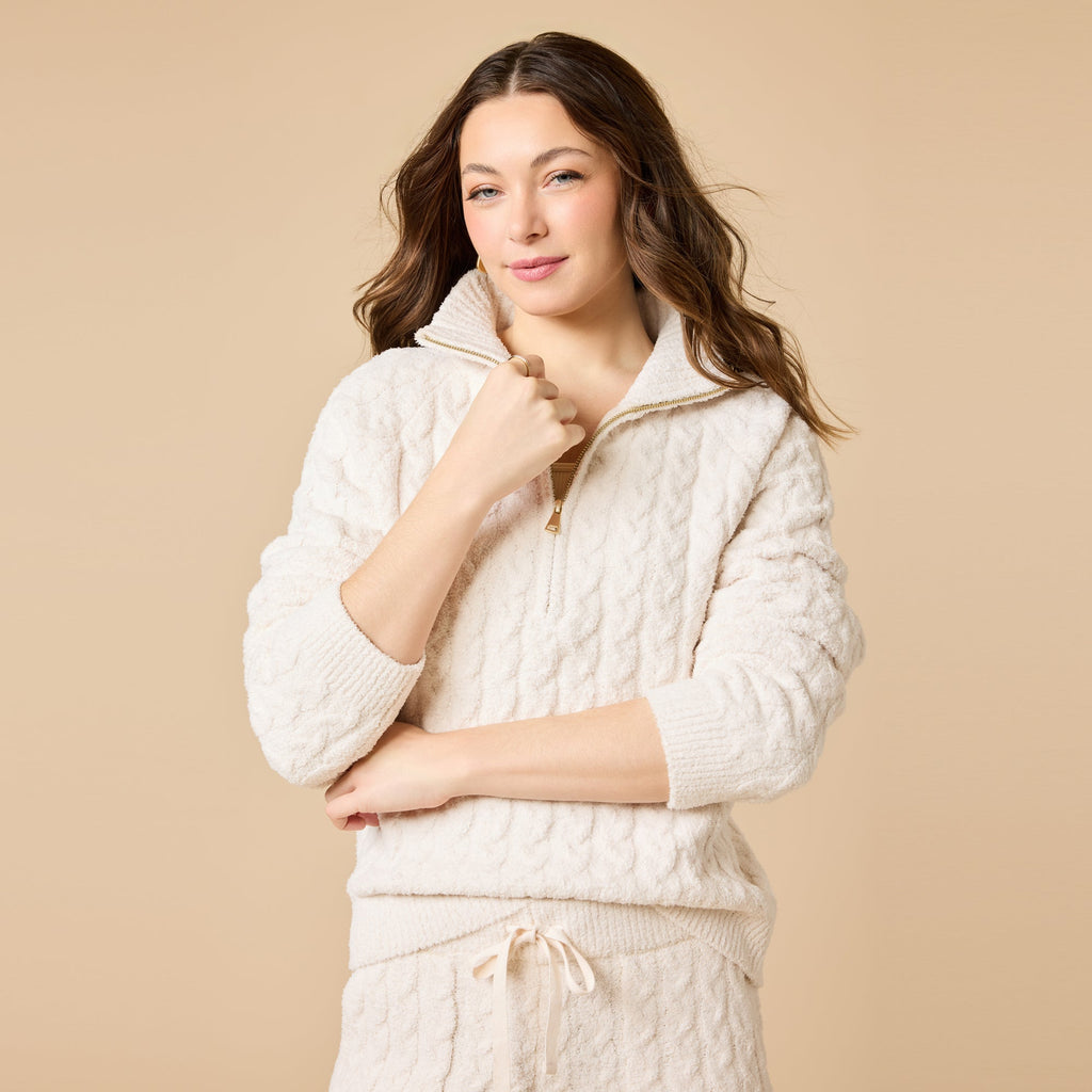 Cable Knit Marshmallow 1/2 Zip with Tapered Pant