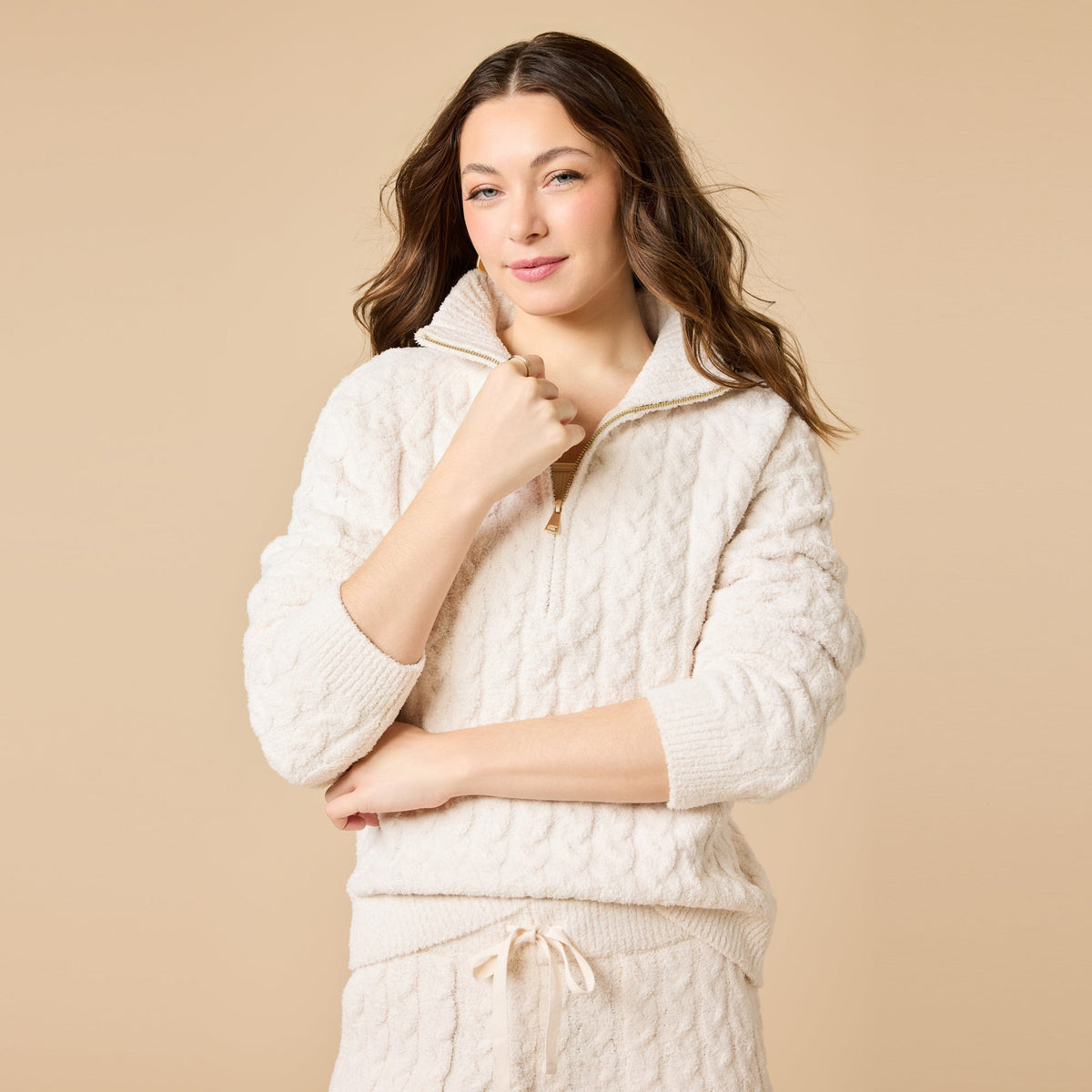 Cable Knit Marshmallow 1/2 Zip with Tapered Pant