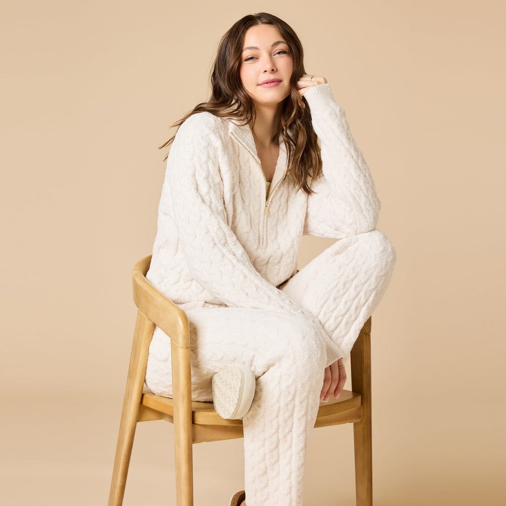 Cable Knit Marshmallow 1/2 Zip with Tapered Pant