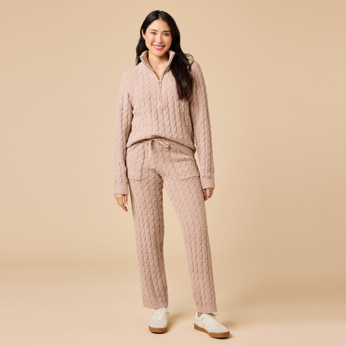 Cable Knit Marshmallow 1/2 Zip with Tapered Pant