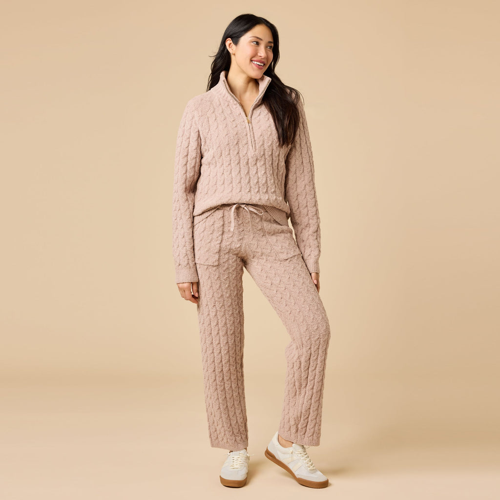 Cable Knit Marshmallow 1/2 Zip with Tapered Pant