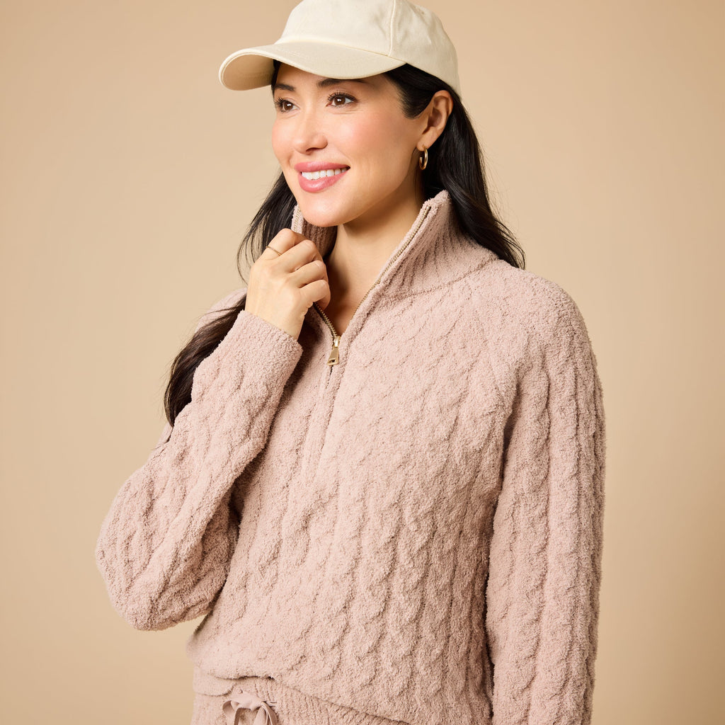 Cable Knit Marshmallow 1/2 Zip with Tapered Pant