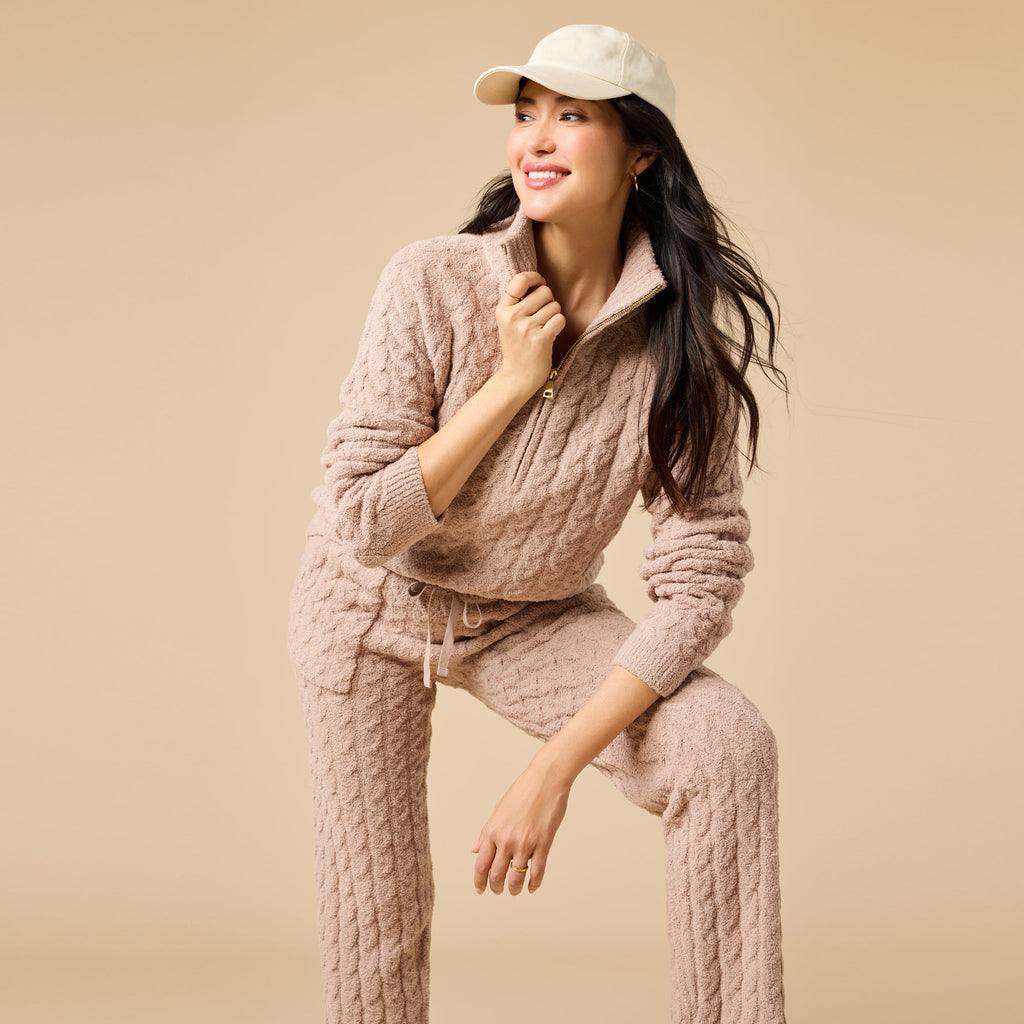 Cable Knit Marshmallow 1/2 Zip with Tapered Pant