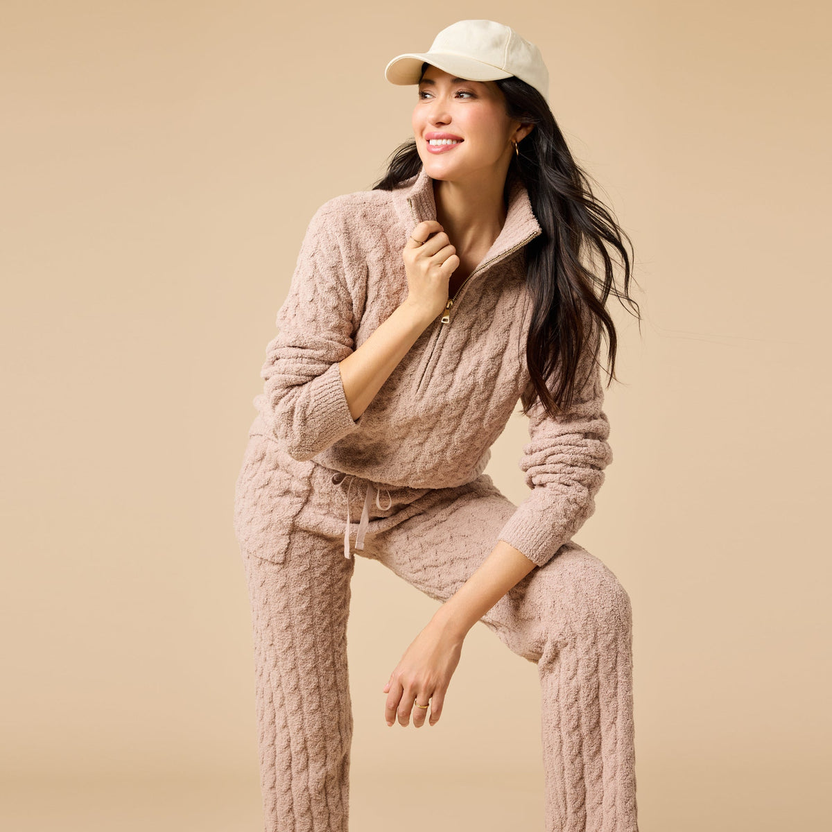 Cable Knit Marshmallow 1/2 Zip with Tapered Pant