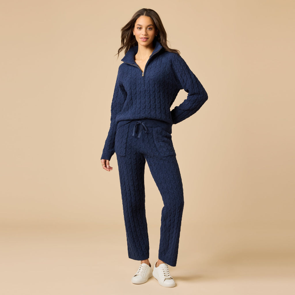 Cable Knit Marshmallow 1/2 Zip with Tapered Pant