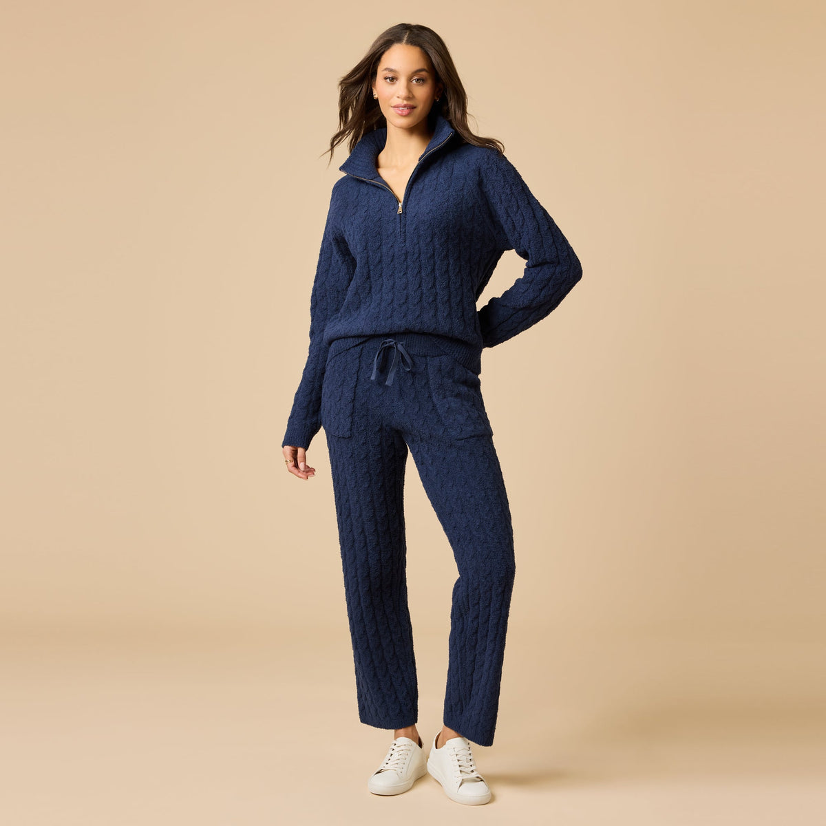 Cable Knit Marshmallow 1/2 Zip with Tapered Pant
