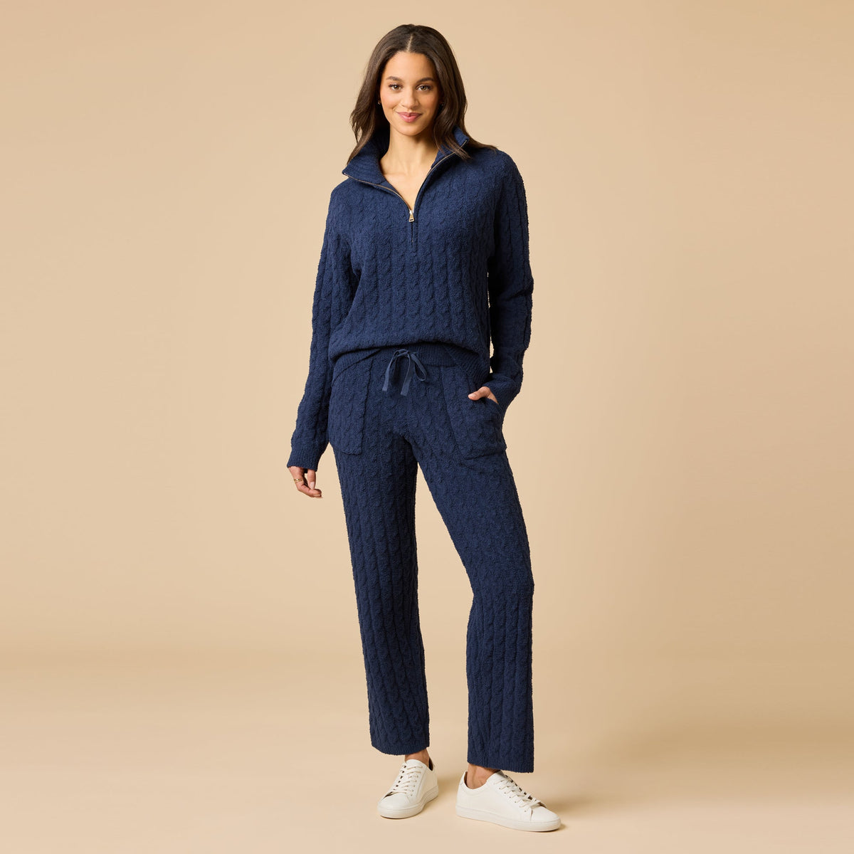 Cable Knit Marshmallow 1/2 Zip with Tapered Pant