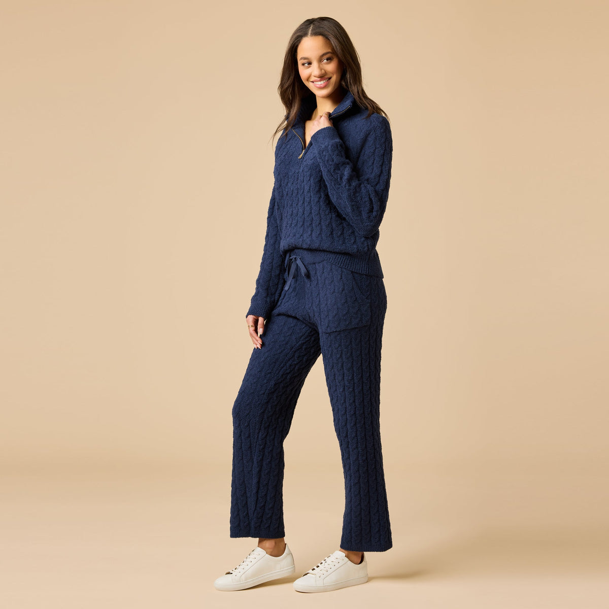 Cable Knit Marshmallow 1/2 Zip with Tapered Pant