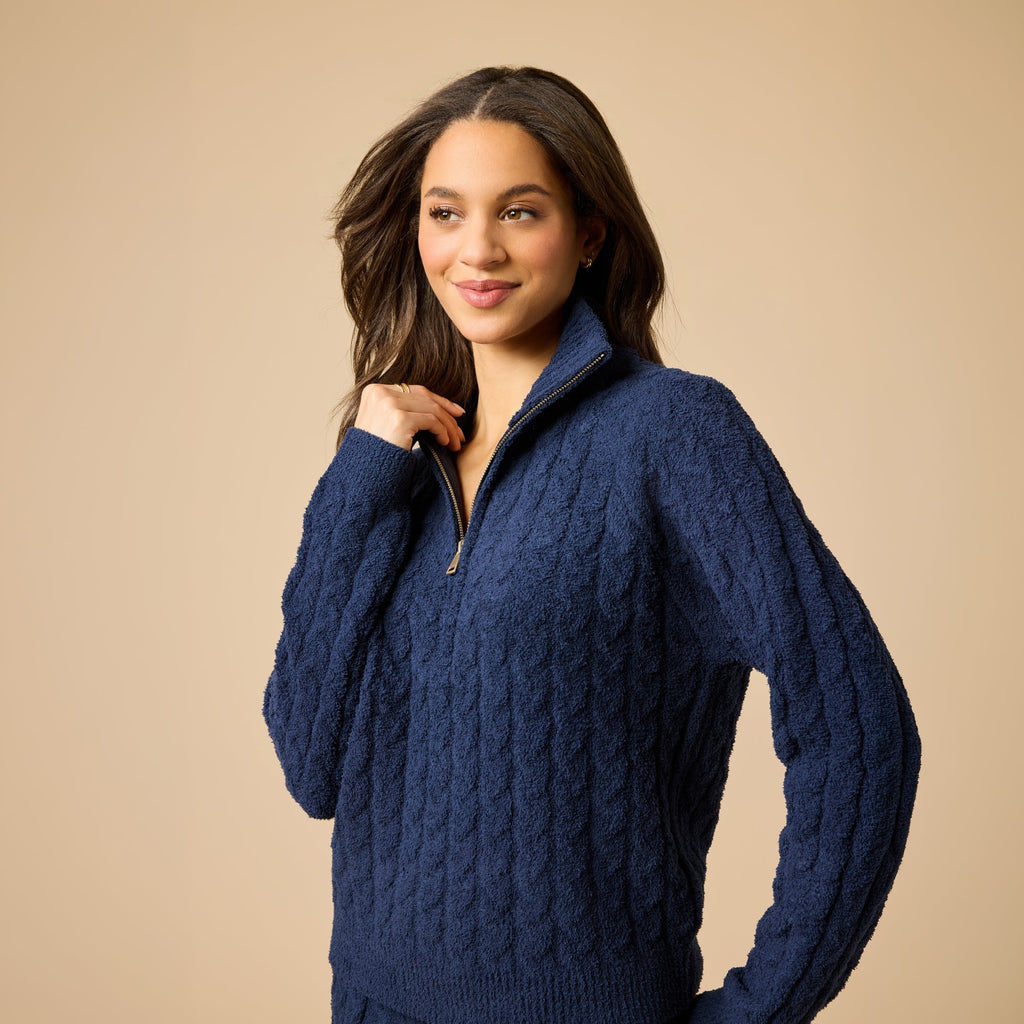 Cable Knit Marshmallow 1/2 Zip with Tapered Pant