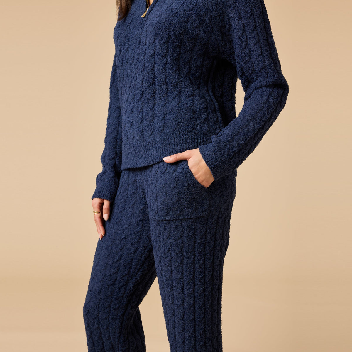 Cable Knit Marshmallow 1/2 Zip with Tapered Pant