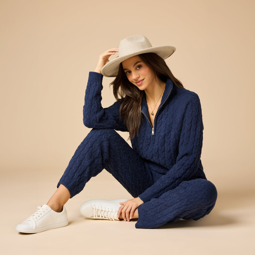 Cable Knit Marshmallow 1/2 Zip with Tapered Pant