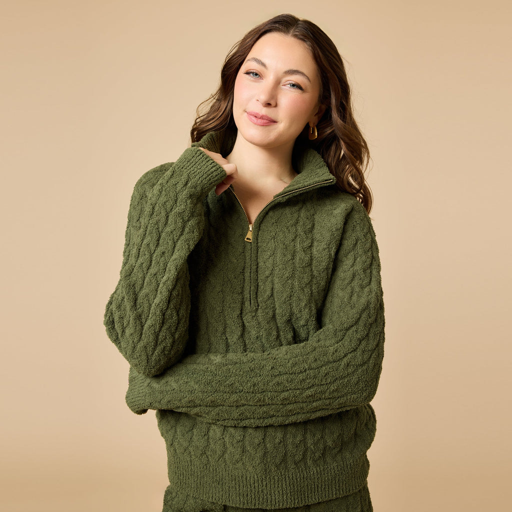 Cable Knit Marshmallow 1/2 Zip with Tapered Pant