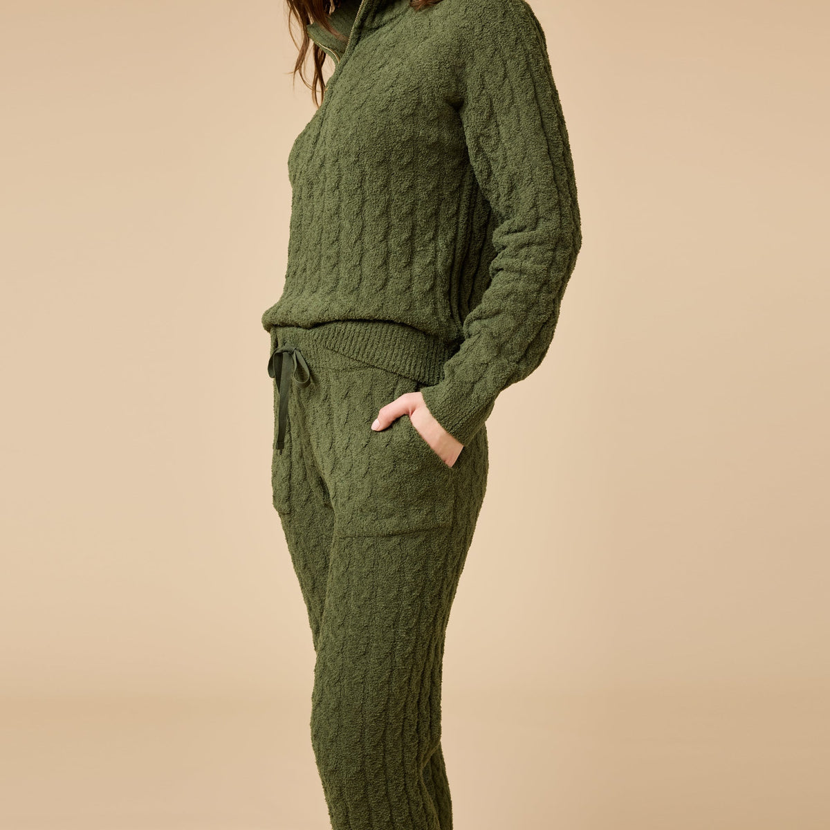 Cable Knit Marshmallow 1/2 Zip with Tapered Pant