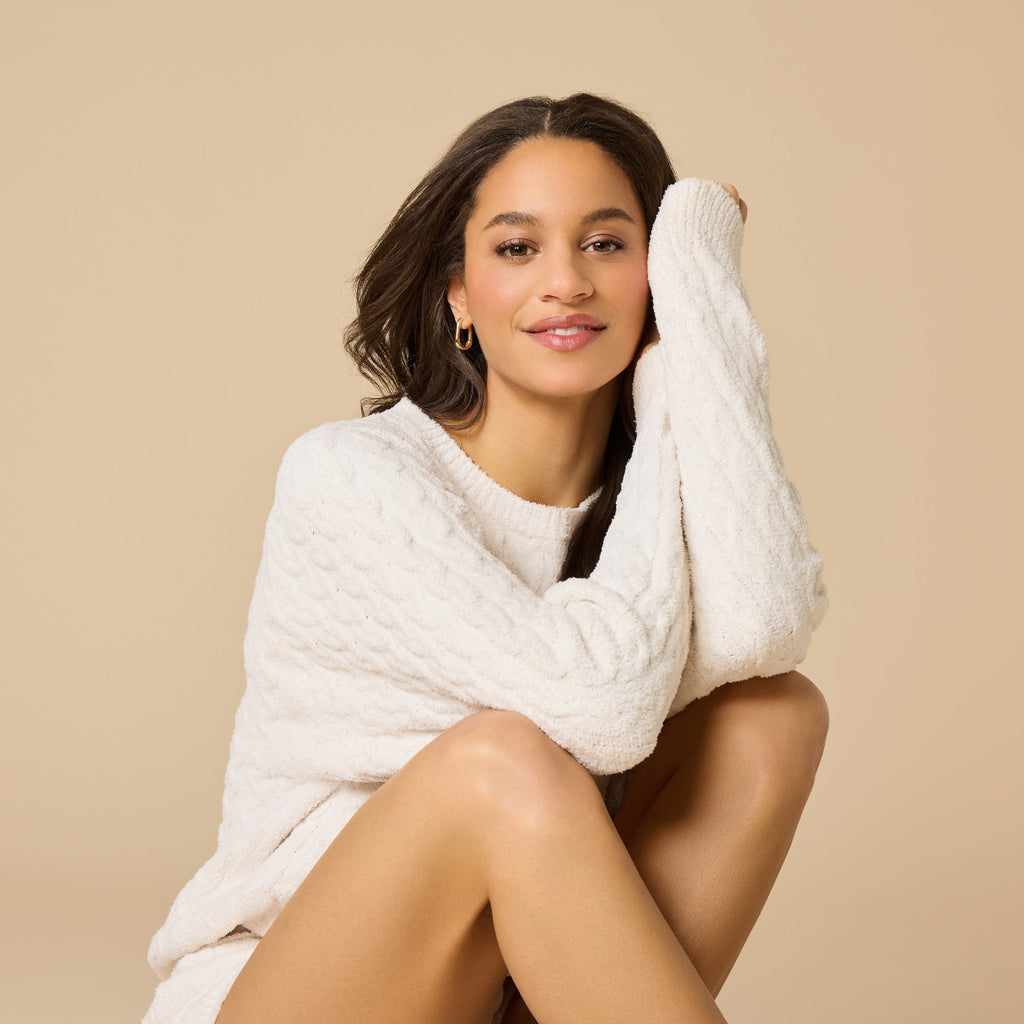 Cable Knit Marshmallow Crew Neck with Short Set