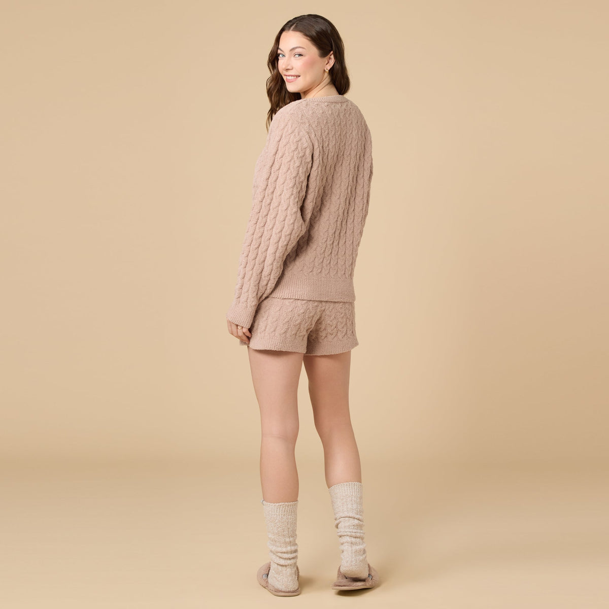 Cable Knit Marshmallow Crew Neck with Short Set