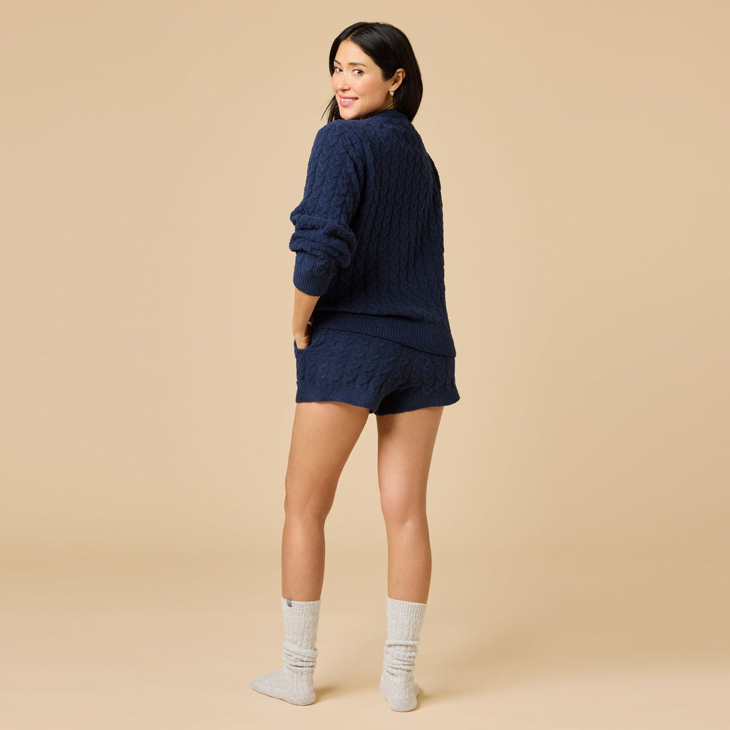 Cable Knit Marshmallow Crew Neck with Short Set