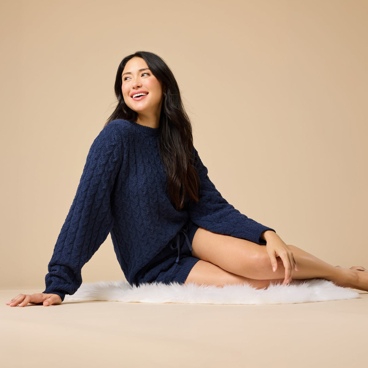 Cable Knit Marshmallow Crew Neck with Short Set