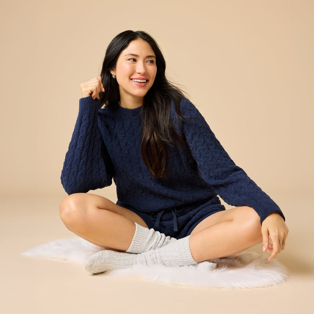 Cable Knit Marshmallow Crew Neck with Short Set