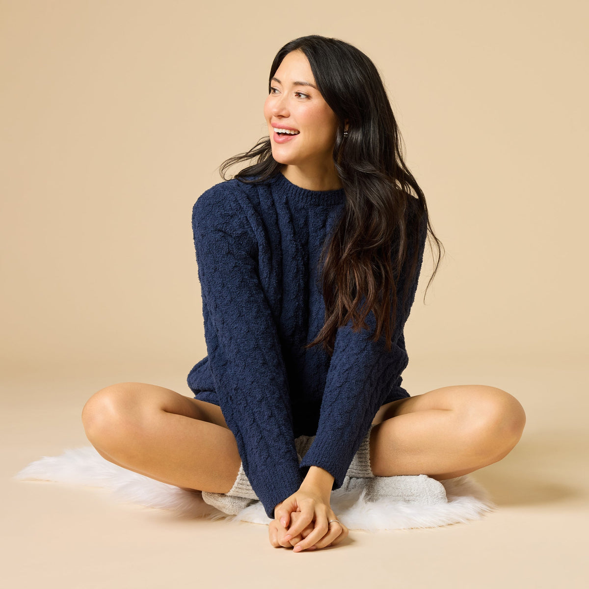 Cable Knit Marshmallow Crew Neck with Short Set