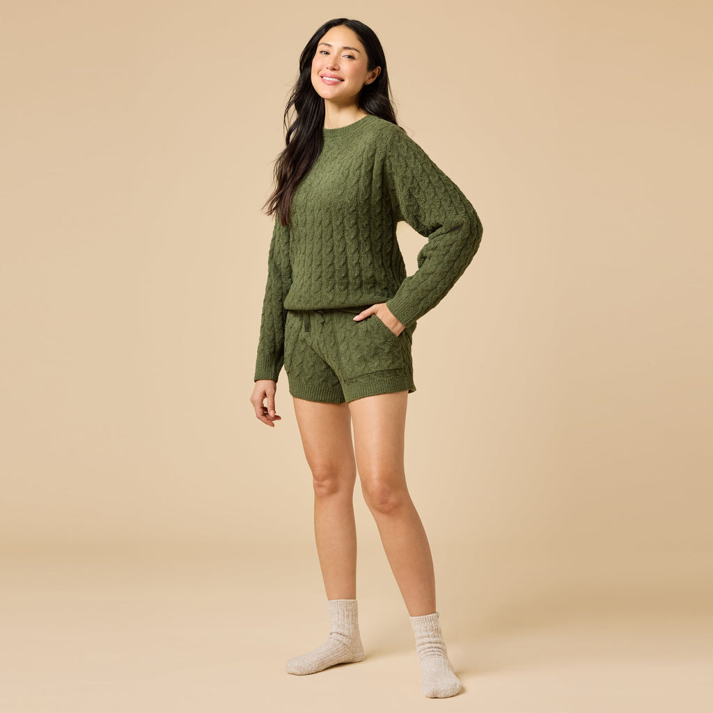 Cable Knit Marshmallow Crew Neck with Short Set