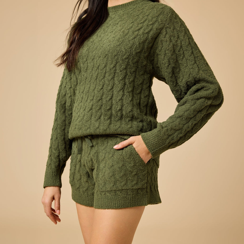 Cable Knit Marshmallow Crew Neck with Short Set