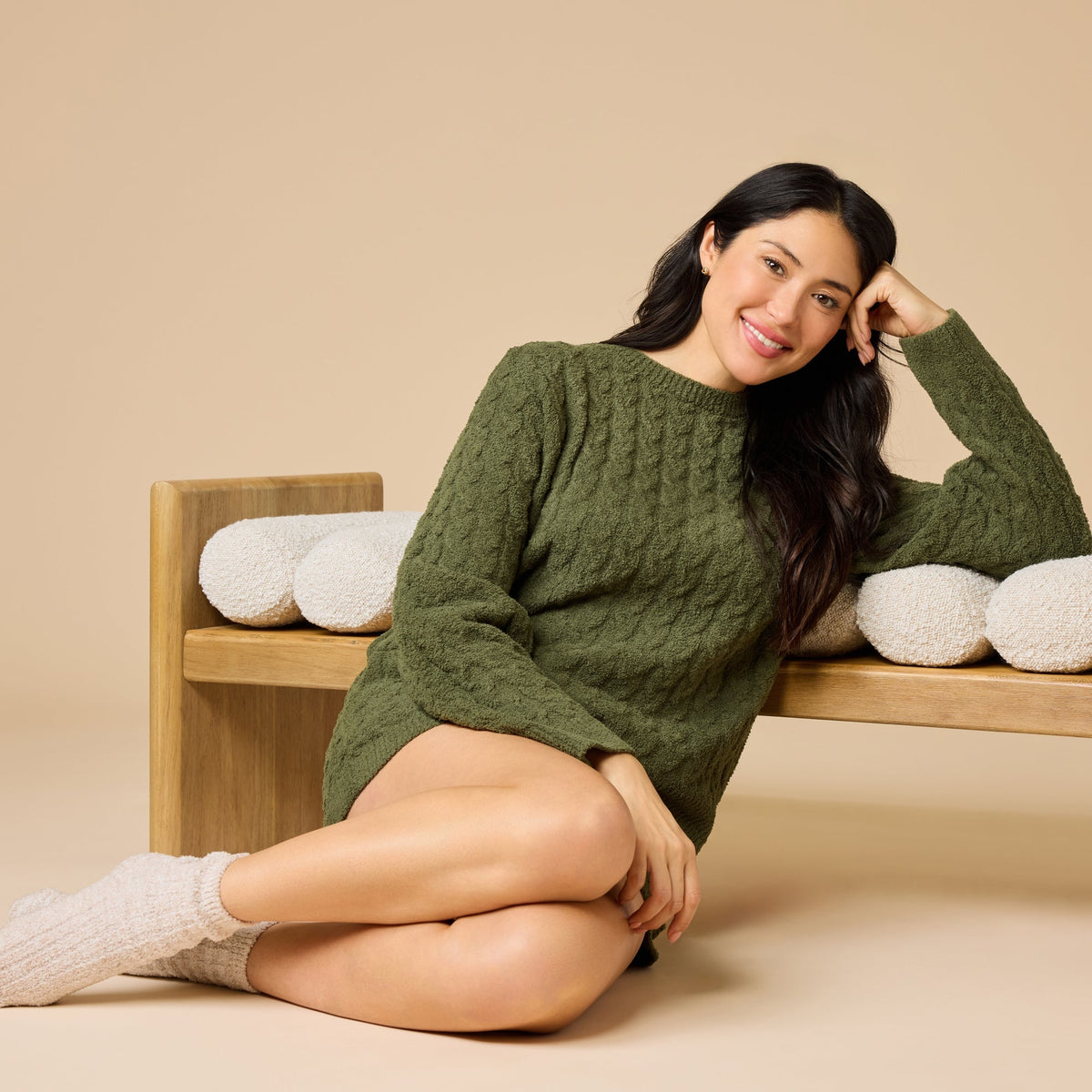 Cable Knit Marshmallow Crew Neck with Short Set