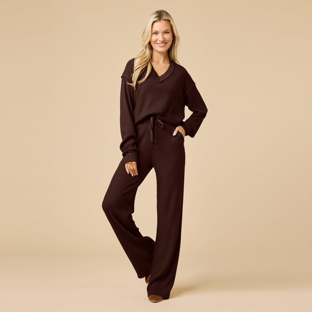 AirThermal Knit V-Neck with Raw Hem and Long Pant